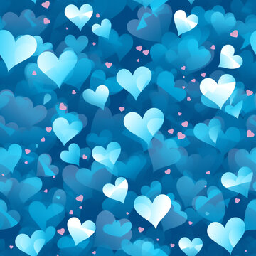 Blue valentines day background with hearts seamless pattern. High quality photo