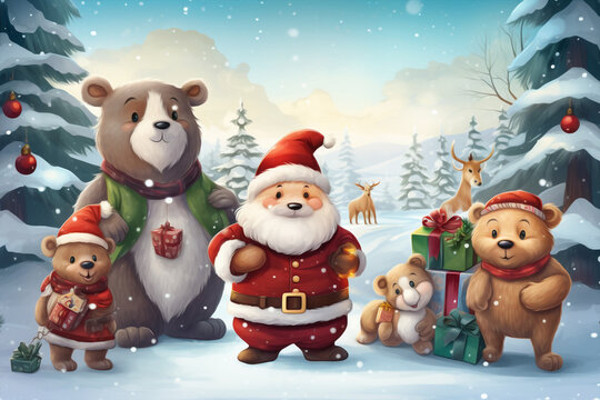 Cute Christmas animals post card or background. High quality photo