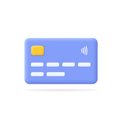 Credit card icon. 3d contactless payment card button for online shopping, banking, financial security, transaction, protection, cashless pay concept. Isolated vector illustration