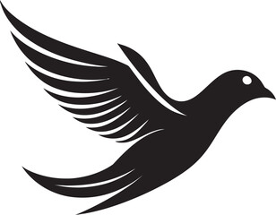 Obraz premium Black Dove Vector Logo with Swoosh and Wings Spread A Symbol of Freedom and Flight Black Dove Vector Logo with Swoosh and Olive Branch A Symbol of Peace and Harmony