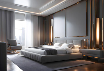 3D light modern room design, modern background white and gray,