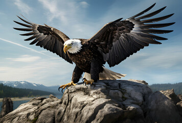 Fototapeta premium Photo Bald Eagle (Haliaeetus leucocephalus) taking off.