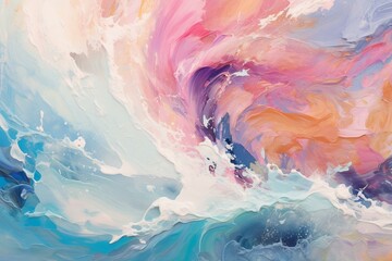 Abstract pastel ocean waves on white background, depicting a multicolored stormy seascape. Generative AI - obrazy, fototapety, plakaty