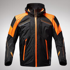Sport style modern jacket, black and orange, isolated.