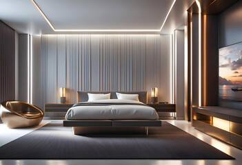 3D light modern room design, modern background white and gray,