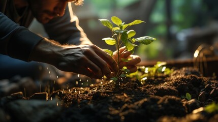 A close up of a person tending to a plant