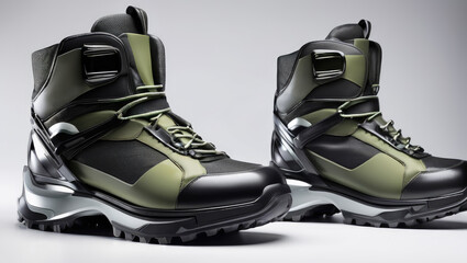 Modern design hiking boots, isolated.