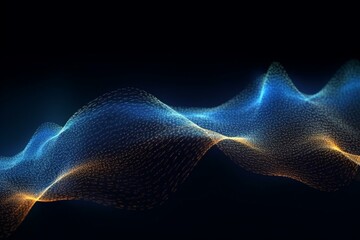 Abstract blue particle waves with dynamic mesh conveying big data technology. Generative AI