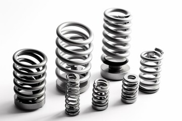 Various springs with different compression ratios, appearing isolated on a white background as design elements. Generative AI
