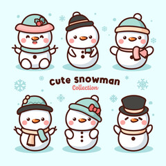 vector hand drawn cute snowman character collection