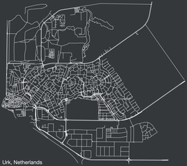 Detailed hand-drawn navigational urban street roads map of the Dutch city of URK, NETHERLANDS with solid road lines and name tag on vintage background