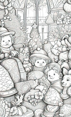 Fototapeta na wymiar Christmas theme line art doodle cartoon pattern seamless illustration, Merry Christmas