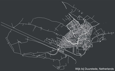 Detailed hand-drawn navigational urban street roads map of the Dutch city of WIJK BIJ DUURSTEDE, NETHERLANDS with solid road lines and name tag on vintage background