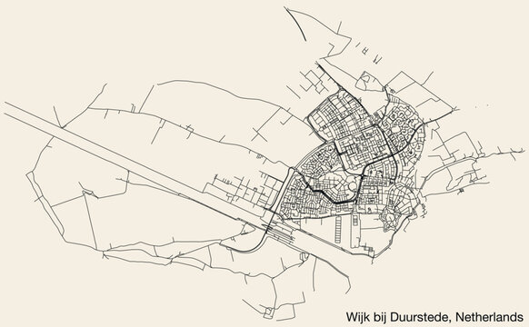 Detailed hand-drawn navigational urban street roads map of the Dutch city of WIJK BIJ DUURSTEDE, NETHERLANDS with solid road lines and name tag on vintage background