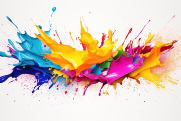 Colorful Splattering Paint on White Background
