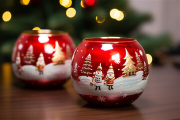 candles on christmas tree background