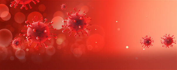 virus cells on red background. banner