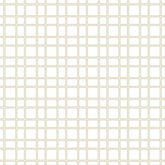Golden square grid seamless pattern. Abstract minimal gold and white geometric texture. Simple vector minimalist background with linear lattice, grid, net, mesh, grill. Repeated luxury geo design
