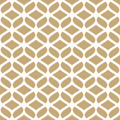 Vector golden mesh seamless pattern. Abstract background with curved lines, wavy shapes. Elegant texture of mesh, lace, weaving, net, lattice. Gold and white ornament. Simple modern repeat geo design