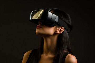 Young woman using glasses of virtual reality