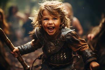 Obraz premium Viking boy running with his sword