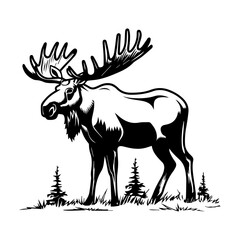 vector silhouette moose on white background, ai generated