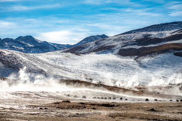 Geyser del Tatio, terceiro maior campo geotermico do mundo situado na cordilheira dos andes no...