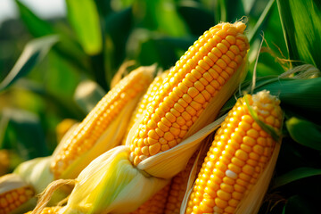 A good harvest of corn. Corn cultivation. Farm and field. Harvested agricultural crops.