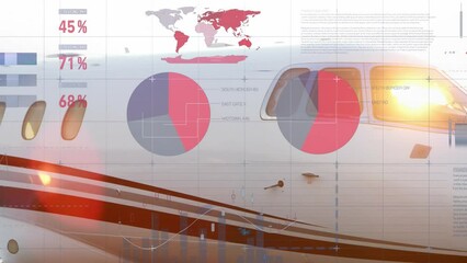 Animation of infographic interface over parked private jet in airport - Powered by Adobe