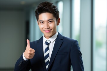 Asian businessman thumb up smile face portrait
