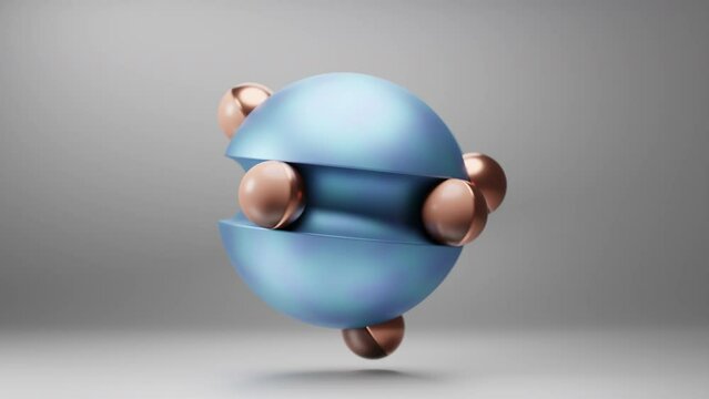3d Rotating Metallic balls on a blue sphere