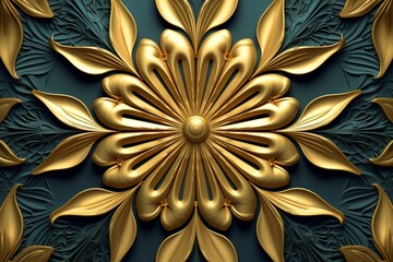 Pattern with golden center in raster structure - 3D artwork. Generative AI