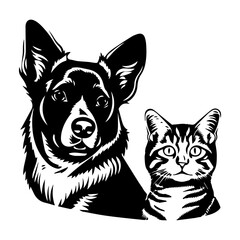 Dog and cat hand drawn style vector illustration isolated on white background, ai generated