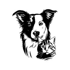 Dog and cat hand drawn style vector illustration isolated on white background, ai generated