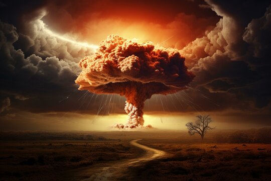 Images of nuclear weapons, mushroom clouds, and atomic bombs. Generative AI