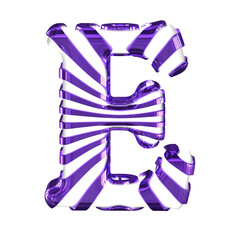White symbol with purple straps. letter e