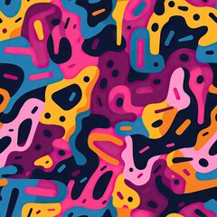 Hand drawn contemporary art collage with colorful neon abstract shapes. Trendy retro psychedelic background in 80s and 90s style. Print for paper, textile, fabric, design, poster, card