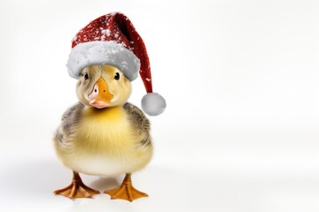 duck wearing a christmas hat on a white background