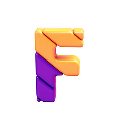 Orange and purple plastic symbol. letter f