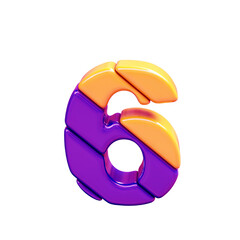 Orange and purple plastic symbol. number 6