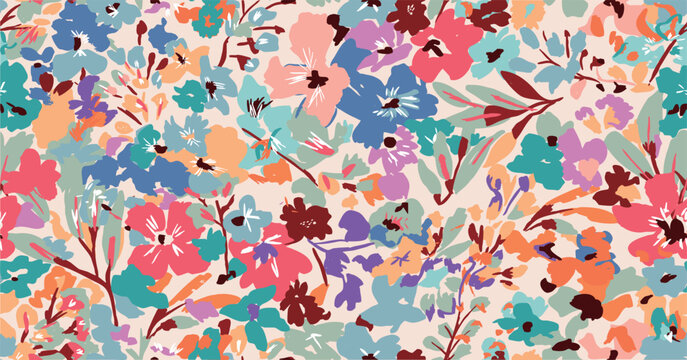 Floral liberty pattern. Plant background for fashion, tapestries, prints. Modern floral design perfect for fashion and decoration