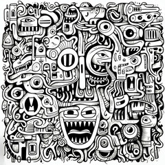 Black and white monsters doodle art