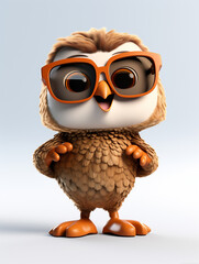 A Cool 3D Cartoon Owl Wearing Sunglasses on a Solid Background