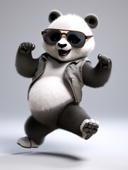 A Cool 3D Cartoon Panda Wearing Sunglasses on a Solid Background