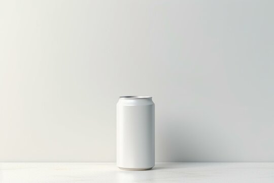 Empty white beer package on white floor, designed for presentation purposes. 3D rendering. Generative AI