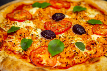 Traditional Brazilian rustic pizza in selective focus