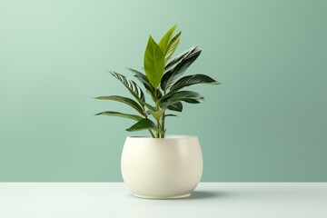 White isolated pot with tropical plant in a house. Generative AI