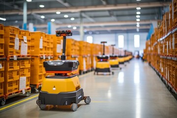 Smart warehouse with collaborative industrial robots. Generative AI - obrazy, fototapety, plakaty