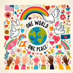 one world, one peace, collage, card of peace, generative ai 