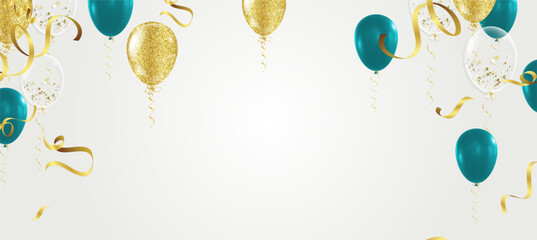 Green balloons, gold and silver, vector illustration for graduation party